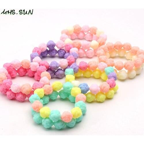 MHS.SUN 2Pcs Cute Flower Beads Bracelets Elastic Colorful Bubblegum Beads Bracelets For Child/Kids/Girls Jewelry Spring New