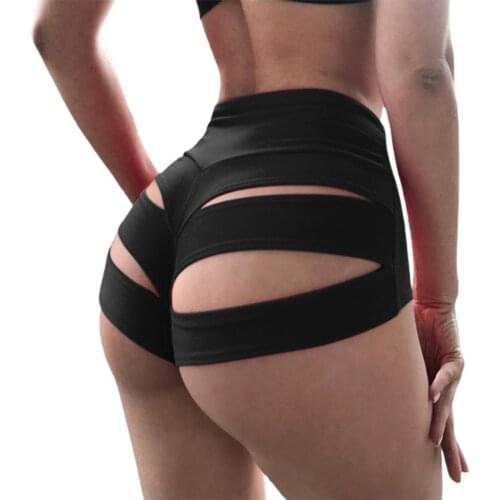 Fashion Breathable Women Cut Out Stretch Abdomen High Waist Mini Yoga Shorts