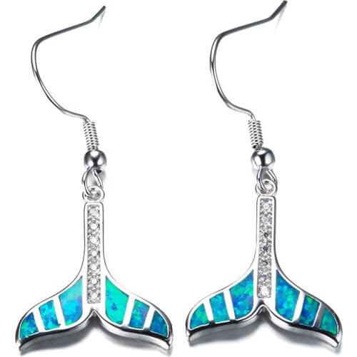 Fashion Luxury S925 Sterling White/Blue Real Opal Fishtail-shaped Delicate Earrings For Women Wedding MotherS Days Gift