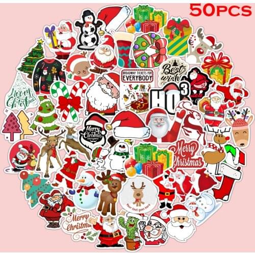 50pcs Christmas series Stickers DIY Laptop Luggage Bicycle PVC Waterproof Material Toy Stickers Children Graffiti Stickers