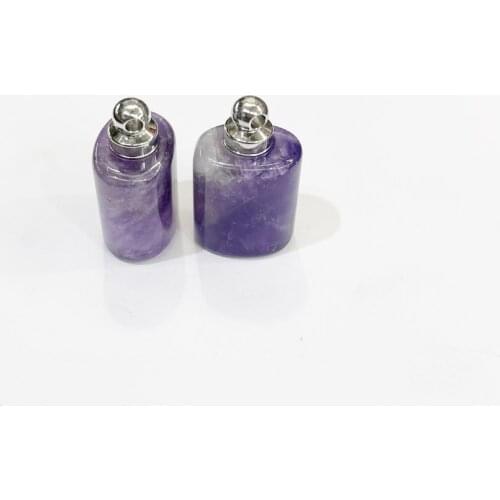 Fashion natural stone amethysts Perfume bottle pendant for jewelry making Gold plating silvery 2pc free shipping 13x18x30mm