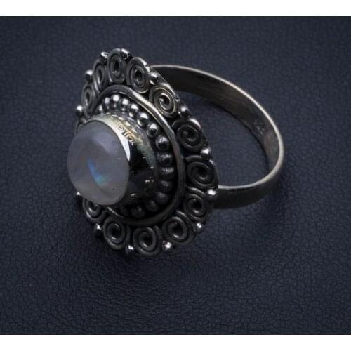 Natural Rainbow Moonstone 925 Sterling Silver Ring, US Size 8 R3227