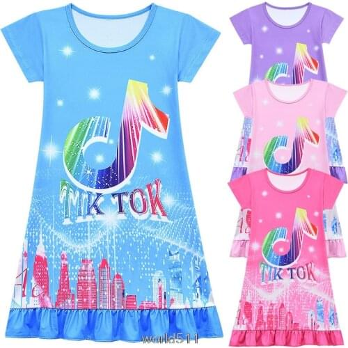Girls princess Tik Tok Nightgown Pajamas kids long sleeved nightdress cute cartoon child female baby sleeping dress
