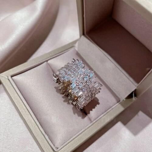 2020 New Luxury Irregular Zircon Spliced 925 Sterling Silver Wedding Bands Finger Rings Engagement Prmoise Ring for Women Gift