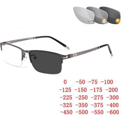 Half Frame Chameleon Nearsighted Glasses Women Men Goggles Resin Lenses Prescription Eyeglasses Diopter 0 -0.5 -0.75 To -6.0