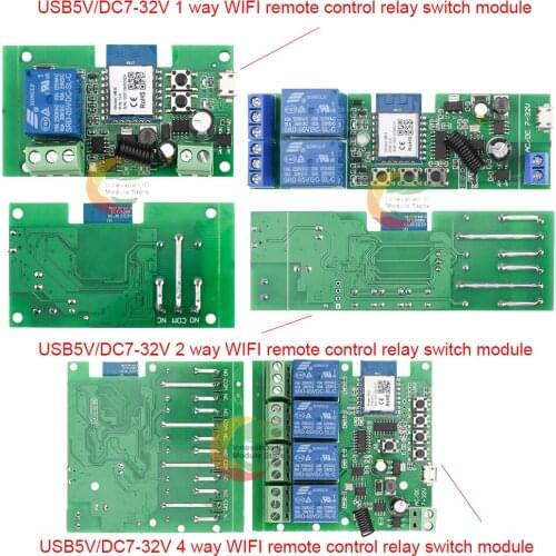USB 5V DC7-32V 1CH 2CH 4CH RF WIFI remote control relay switch module 12V 24V support 2.4G WIFI Control+433MHZ RF remote control