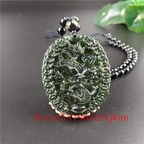 Carved Amulet Green Black Accessories Obsidian for Necklace Jade Men Natural Charm Jewelry Dragon Chinese Pendant Gifts