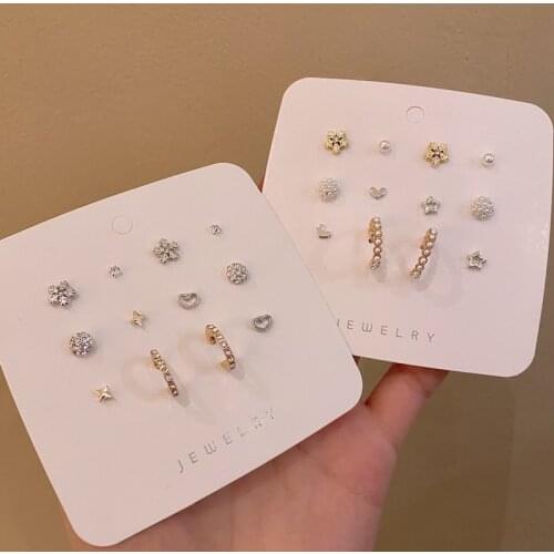 Fashion S925 Niche Design Sense C-Shaped Earrings Set Combination Pearl Simple Female Small Snowflake Fresh Earrings Tide