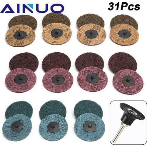 31Pcs 3" Roloc Sanding Discs Roll Lock Surface Sanding Discs Pad Polishing Sandpaper Quick Change Disc For Rotary Tools