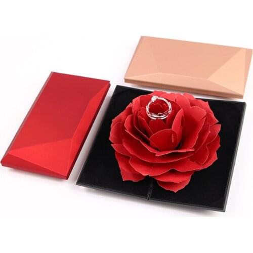 Pop Up Folding Rotating Rose Ring Box Birthday Valentines Day Jewelry Display Boxes Wedding Engagement Jewelry Display Boxes