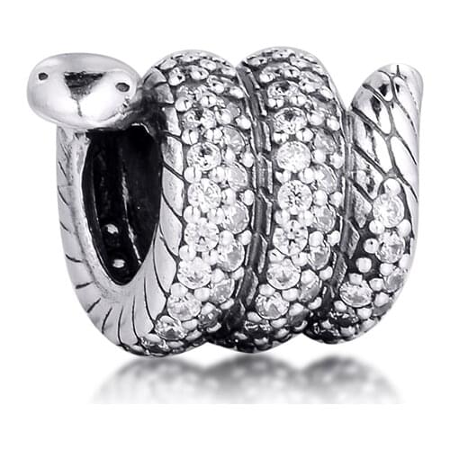 Sparkling Wrapped Snake Charm New 2020 Fashion Female Hot Sale Charm Silver 925 Beads for Women Bracelets Jewellry Making