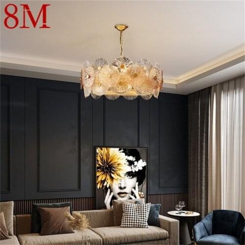 8M Chandelier Gold Pendant Lamp Postmodern Home Round Light Fixture for Living Dining Room