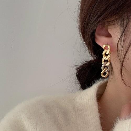 Goth Link Chain Stud Earrings for Women Punk Jewelry Vintage Metal Long Chains Earring Female Pendant Brincos 2021