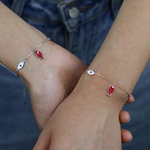 High quality 925 Sterling Silver evil eye fish charm Bracelet for Women minimal delicate fashion cute lovely Bracelets
