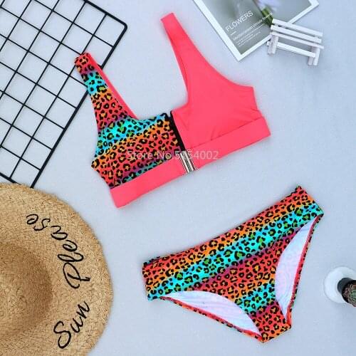 2021 Blue Striped Bikini High Waist Swimsuit Women Zipper Swimwear Bikini set With Buckle Belt Bather Bathing Suit Swim Wear