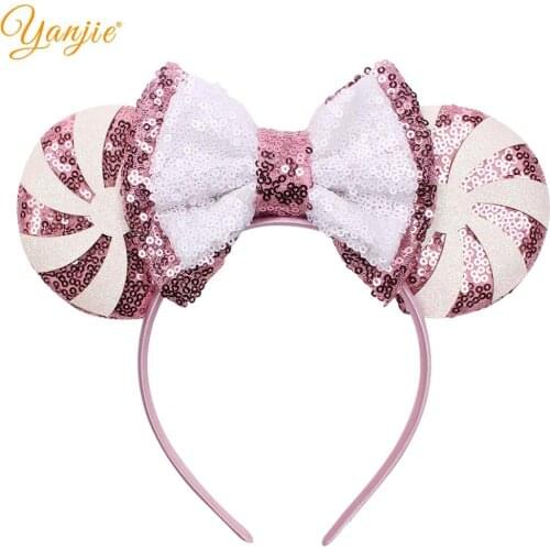 Valentines Mouse Ears Headband Festival Sequins Hair Bows Candy Hairband Girls Hair Accessories For Women Party Mujer