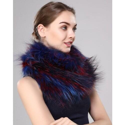Female natural fox fur scarf knitted raccoon fur neckwarmer lady winter warm collar real fur multi color