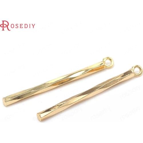 39538)10PCS 22MM 24K Gold Color Brass Twisted Rod Charms Jewelry Making Supplies Diy Findings Accessories