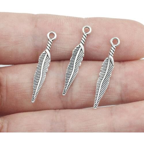 High Quality 50 Pieces/Lot 5mm*29mm Antique Silver Plated Jewelry Making Feather Charms