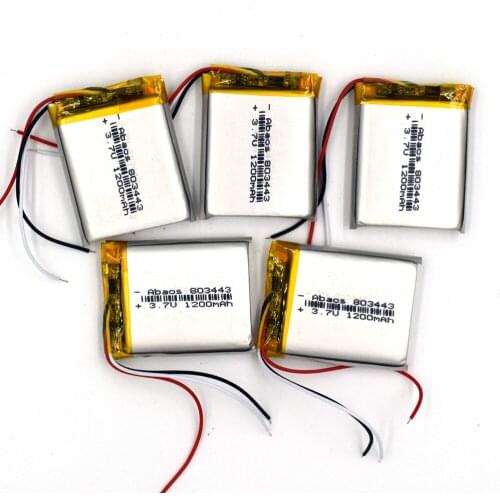 5X 803443 3.7V 1200mAh 3wire Li-polymer Rechargeable Battery lithium Li-Po ion for MP3 MP4 KTV family microphone with GPS 603443