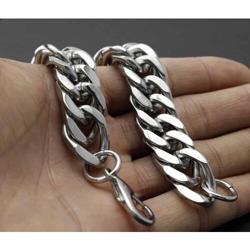 HIP Hop Stainless Steel Chain & Link Double Cuban Bracelets Biker Silver Color Curb Bracelet Bangles for Men Jewelry
