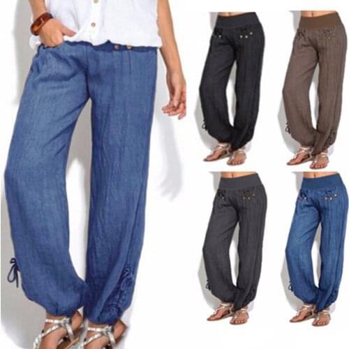2021 New Women Loose Pants High Waist Cotton Linen Harem Pants Solid Women Summer Autumn Fashion Casual Pants Female Gym Pants