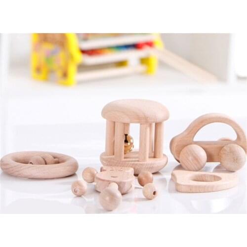 No Paint Nursing Wooden Teether Wooden Rattles Baby Toys Puzzle Toys Newborn Toddler Infant Gift 634F