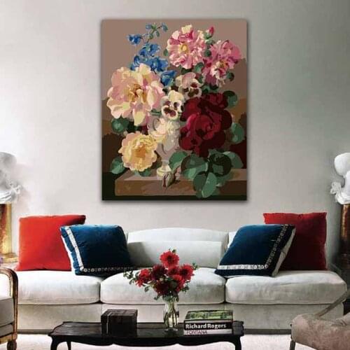 DIY colorings pictures by numbers with colors Blossoming hibiscus flower picture drawing painting framed Home