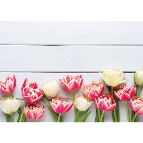 White Wooden Board Tulips Flowers Photo Backgrounds Vinyl Cloth Backdrop for Children Baby Pet Toy Photoshoot Photography Props