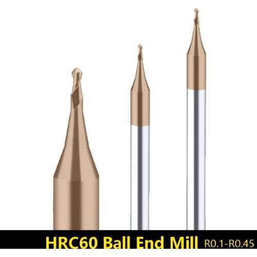 1pcs HRC60 Ball Nose End Mill 2F Tiny Diameter Tungsten Steel Milling Cutter CNC Round Alloy Ball Endmill R0.1-R0.45