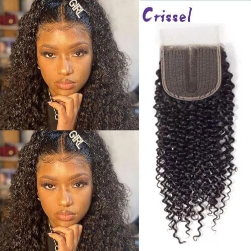 HD Lace 4x1 T Part lace Closure Kinky curly Brazilian Remy hair 100% Human Hair Lace Closure Invisible Knots Natural Hairline