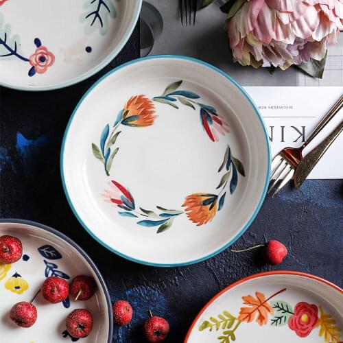 Four Seasons Underglaze Ceramic Tableware Household Dish Plate Dinner Plate Soup Bowl Large Bowl Noodle Bowl Fruit Salad Bowl