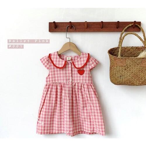 Baby Girl Summer Cotton Dress Love Embroidery Plaid Girls Princess Birthday Dresses Children Vestido Clothing 1-8age