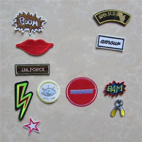 Hot sell Different Fashion High quality Mixture Patches Stripes Hot melt adhesive Applique Embroidery DIY Clothing Accessories