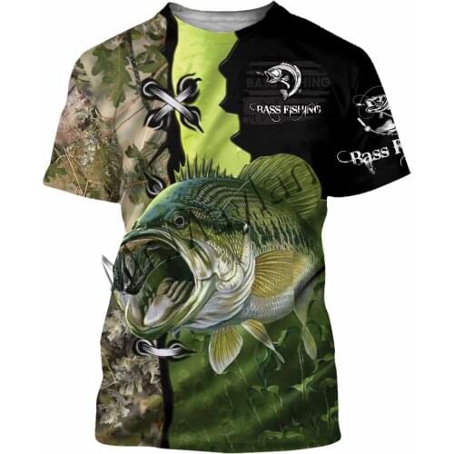 Fashion Bass Fishing Art Animal Mens Short sleeves T-shirt 3D Print Unise Casual Harajuku / T-shirts / O-Neck / T shirt / S-9