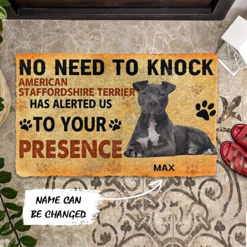 No Need To Knock American Staffordshire Terrier Dog Custom Name Doormat Non Slip Door Floor Mats Carpet Rugs Decor Porch Doormat