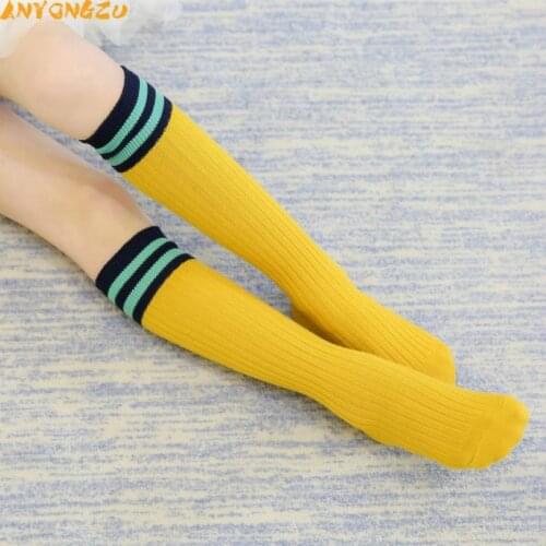 Girls Two Vertical Stripes Children High Socks Cotton For Boys And Long Tube Student Football 40cm Primary school students