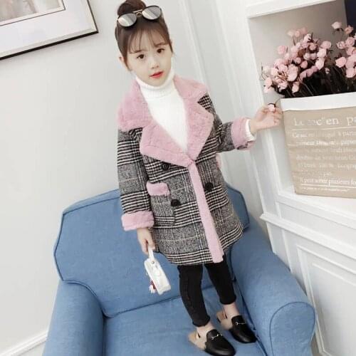 New Winter Girls Fashion Plus Velvet Thick Woolen Coat
