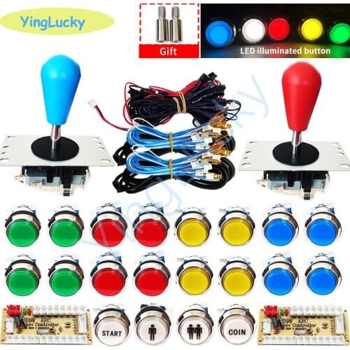 New DIY Arcade kit 2 Player Zero Delay Encoder bartop kit with LED Lighting buttons SANWA Joystick to PC Raspberry Pi