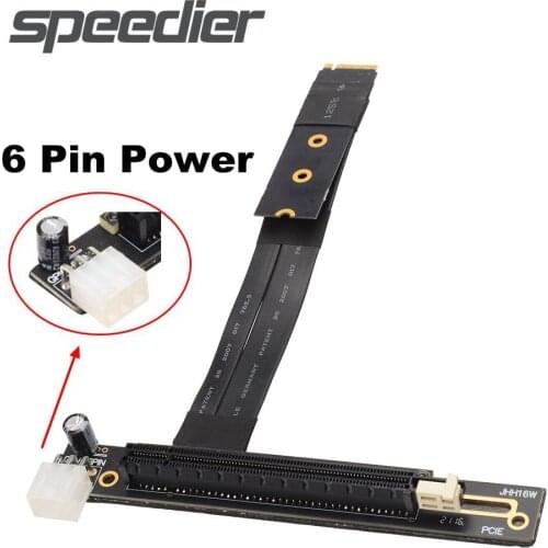 New M.2 NVMe To PCIe3.0 x16 Riser Extension Cable With 6 Pin Power Desktop Motherboard 2280 Riser Card M.2 M-Key SSD Adapter