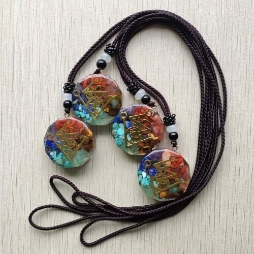 Wholesale 4pcs 2021 New fashion 7 colors natural stone Geometry Chakra Energy necklaces & pendants jewelry