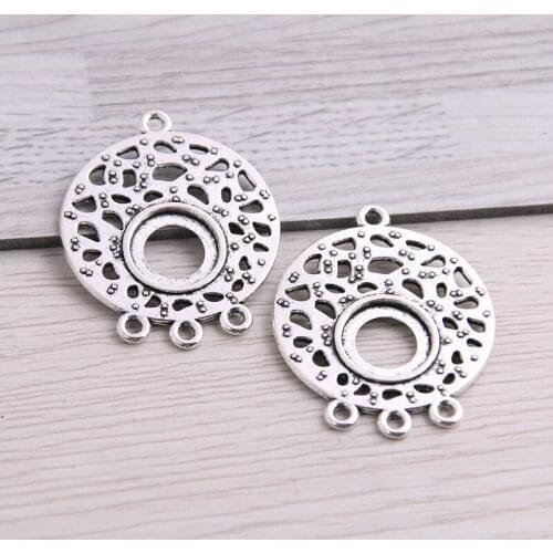 30pcs 26*32mm Antique Silver color Zinc Alloy Necklace Charm Jewelry Fashion DIY Hollow Round Connector Pendant Necklace
