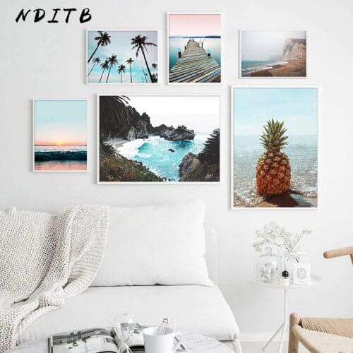 Scandinavian Poster Nordic Ocean Bridge Pineapple Wall Art Canvas Print Seascape Painting Tropical Decoration Picture Home Decor
