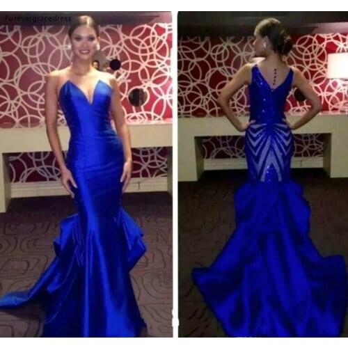 South African Black Girls Prom Dress Cheap Royal Blue Mermaid Holidays Graduation Wear Evening Party Gown Custom Made Plus Size