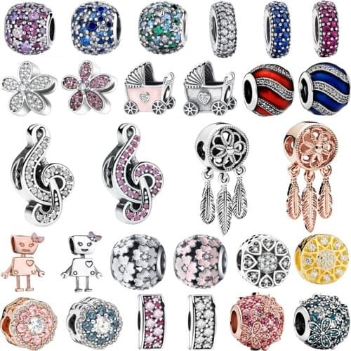 Flower S925 Sterling Silver Charm Pendant Clip Spacer Bead Fit Original Charms Bracelet Bangle Chain Girl Women Jewelry Gift