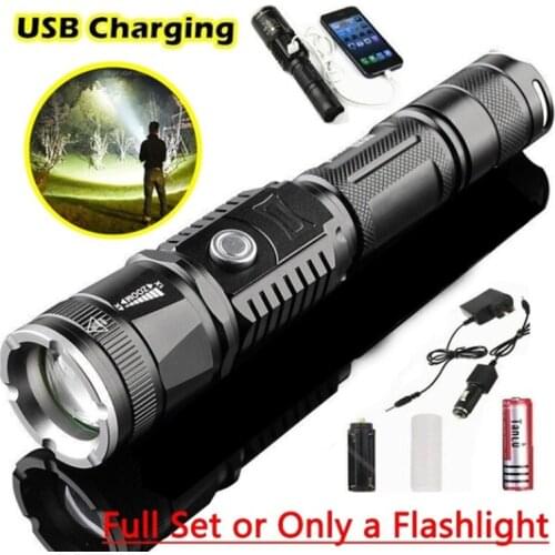Portable 5 Modes LED Flashlight XML-T6 Outdoor 18650 torch Zoom Flash light USB Rechargeable Camping Waterproof led lights