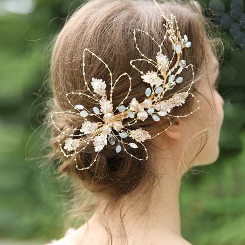 Golden Clip Headband Wedding Accessories Tiara Rhinestone Leaf Bridal Tiara Wedding Headband Metal Bridal Hair Jewelry