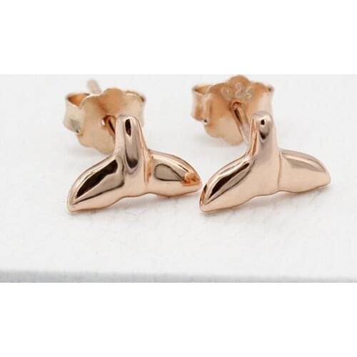 925 Silver Stud Earrings Rose Gold Color Dolphin Whale Tail Animal Earrings Jewelry for Women Girls Valentines Day Gift