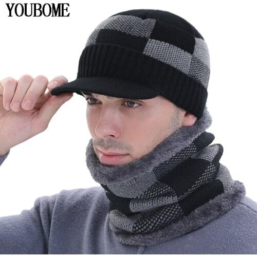 Skullies Beanies Men Winter Hats For Men Knitted Hat Cap Women Scarf Neck Sport Outdoor Bonnet Mens Winter Cap Male Beanie Hat
