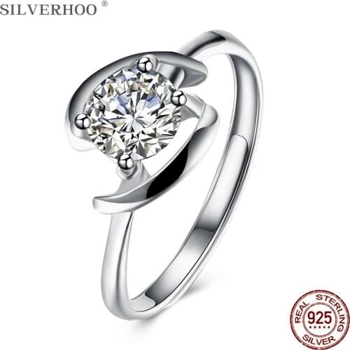 SILVERHOO Silver 925 Sterling Rings For Women Round 5A Cubic Zircon Size Adjustable Romantic Party Jewelry Ring The New Listing